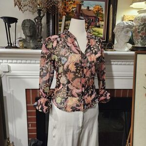 L Y2K Floral Sheer Blouse by Rampage Kimono Sleeve